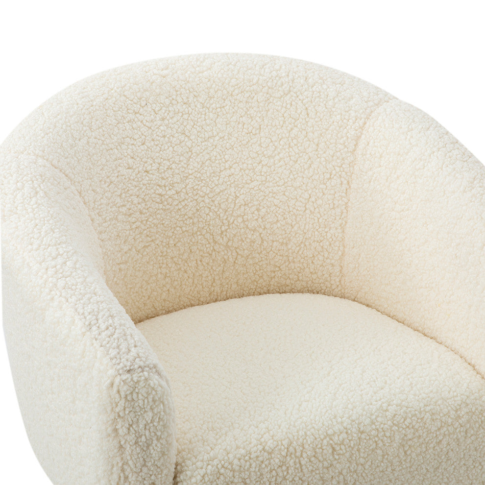 30" Polyester Barrel Chair With Metal Legs, Ivory