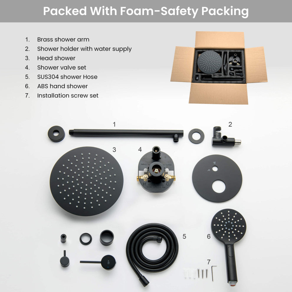 Circular Pressure 2-Function Shower System, Rough-In Valve, Matte Blac