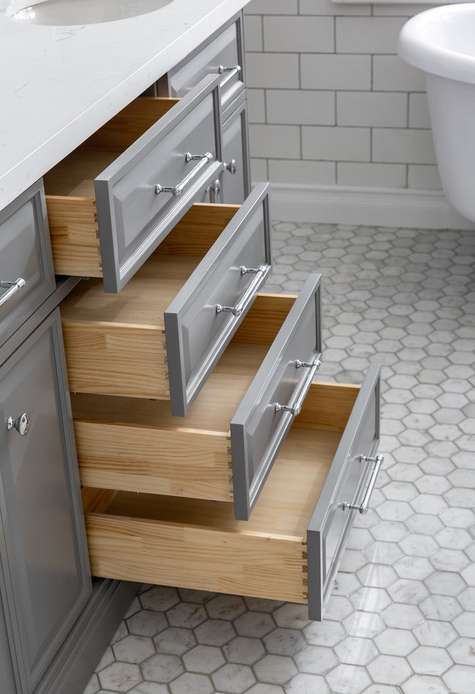 72" Palace Quartz Carrara Cashmere Gray Vanity With Chrome Hardware