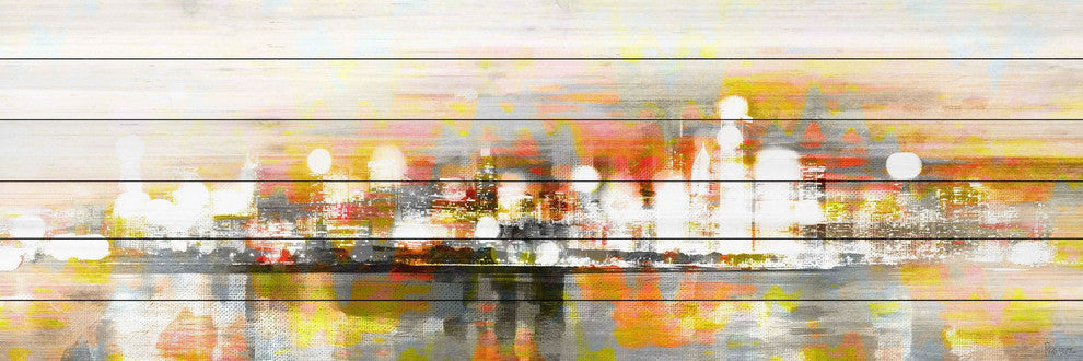 "Hong Kong" Painting Print on White Wood, 45"x15"