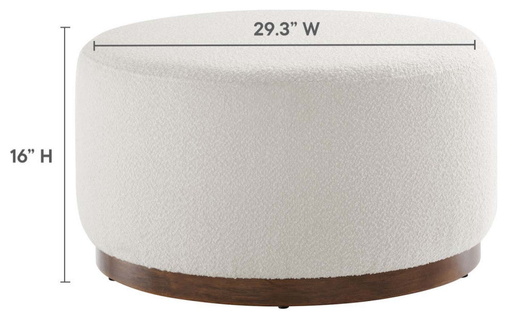 Tilden Large 29" Round Boucle Upholstered Ottoman, Cloud Walnut