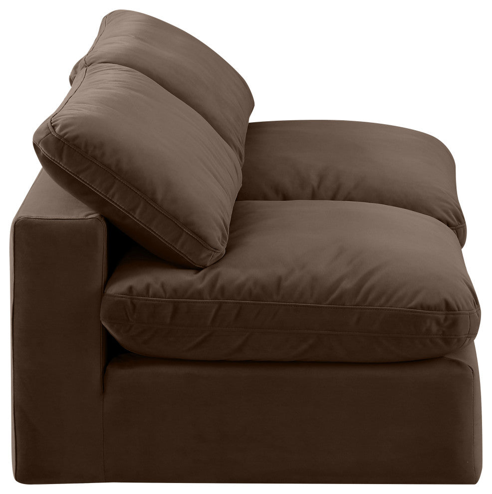 Comfy Upholstered Modular Sofa, Brown, 2-Piece: 2 Armless Chair, Velvet