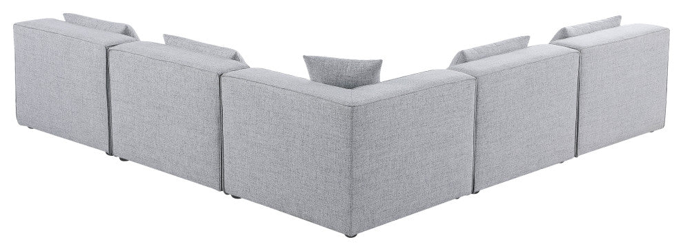Cube Upholstered Modular Sectional, Gray, 5-Piece: 4 Armless Chair, 1 Corner Chair, Linen Texured Fabric