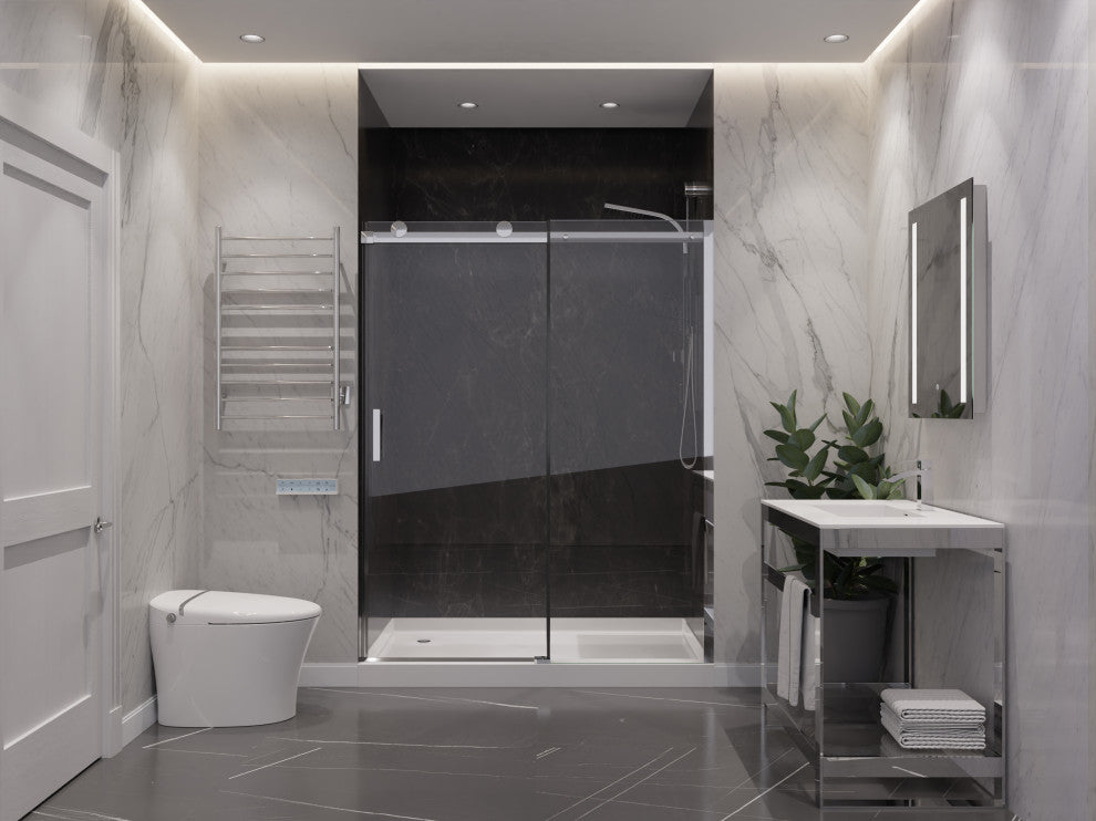 ANZZI Rhodes 76" Frameless Sliding Shower Door, Chrome, 48" W