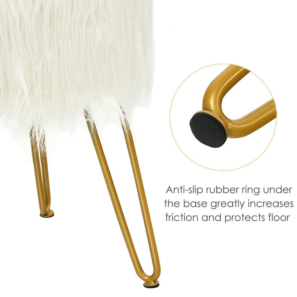 Costway Faux Fur Vanity Chair Makeup Stool Furry Padded Seat Round Ottoman