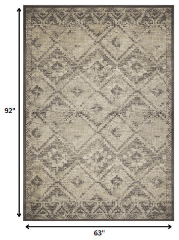 5"x8" Gray Beige Distressed Diamond Area Rug