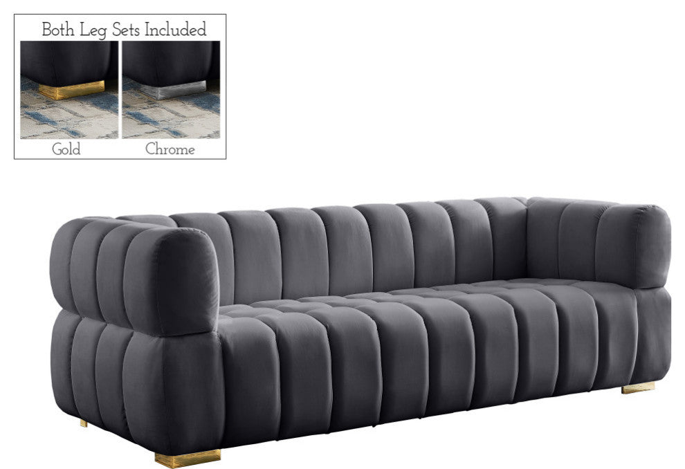 Gwen Velvet Upholstered Chair, Gray, Sofa