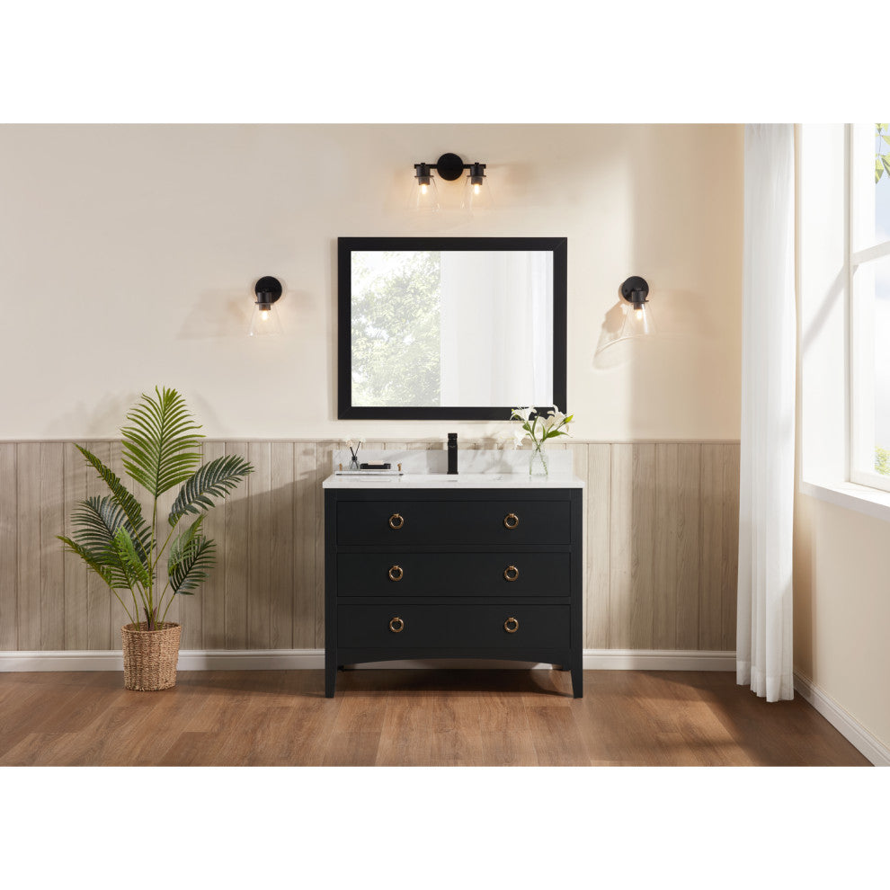 Legion Furniture WS2518 Series Bathroom Sink Vanity, Tricorn Black, 42", Artificial Stone Top, Single Sink