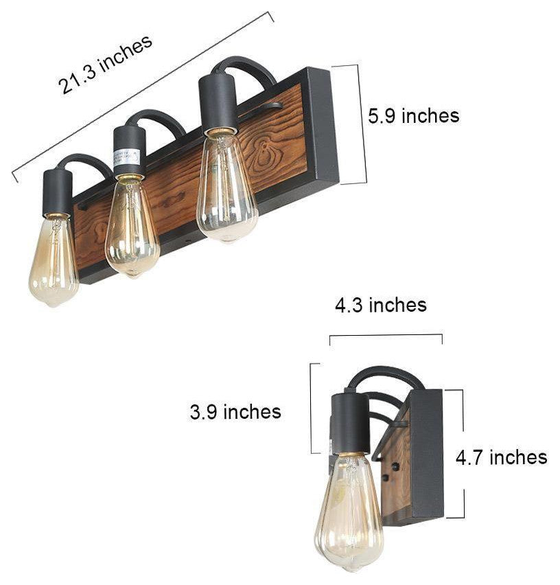 LALUZ 3-Light 21.3-in Wood Brown and Black Farmhouse Vanity Light Bar