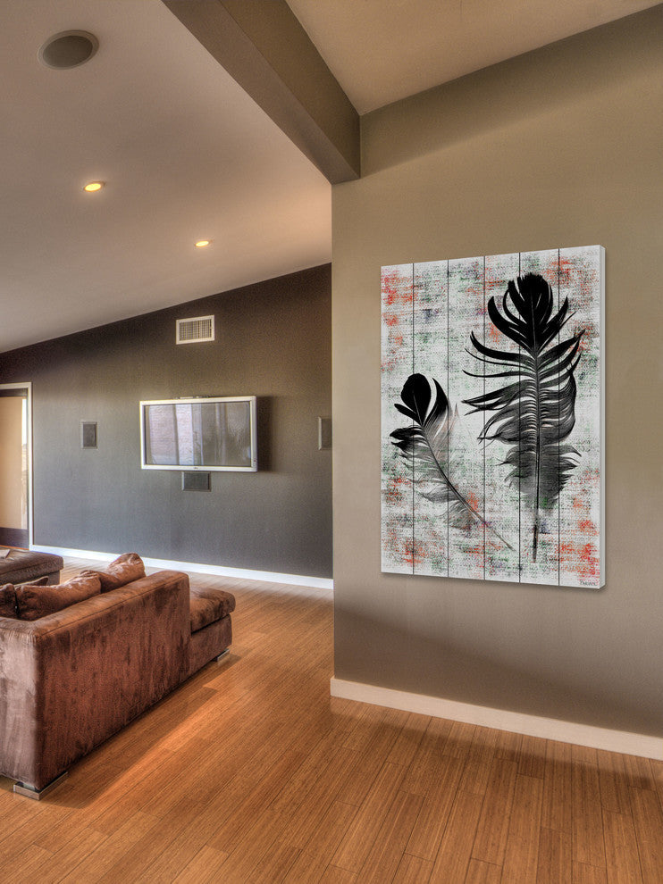"Black Feathers" Print on White Wood, 40"x60"