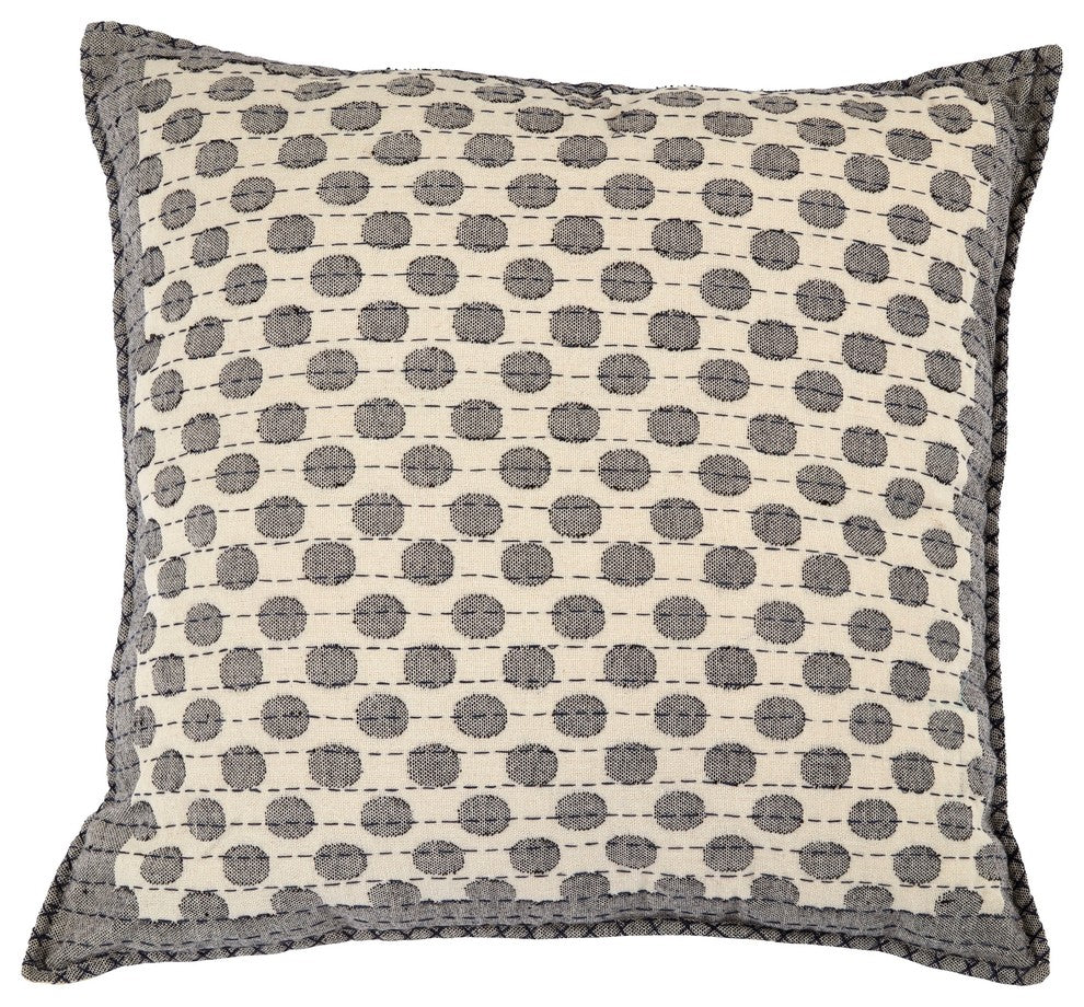 Artisan Hand Loomed Cotton Square Pillow Cover, Dots, Gray , 24"