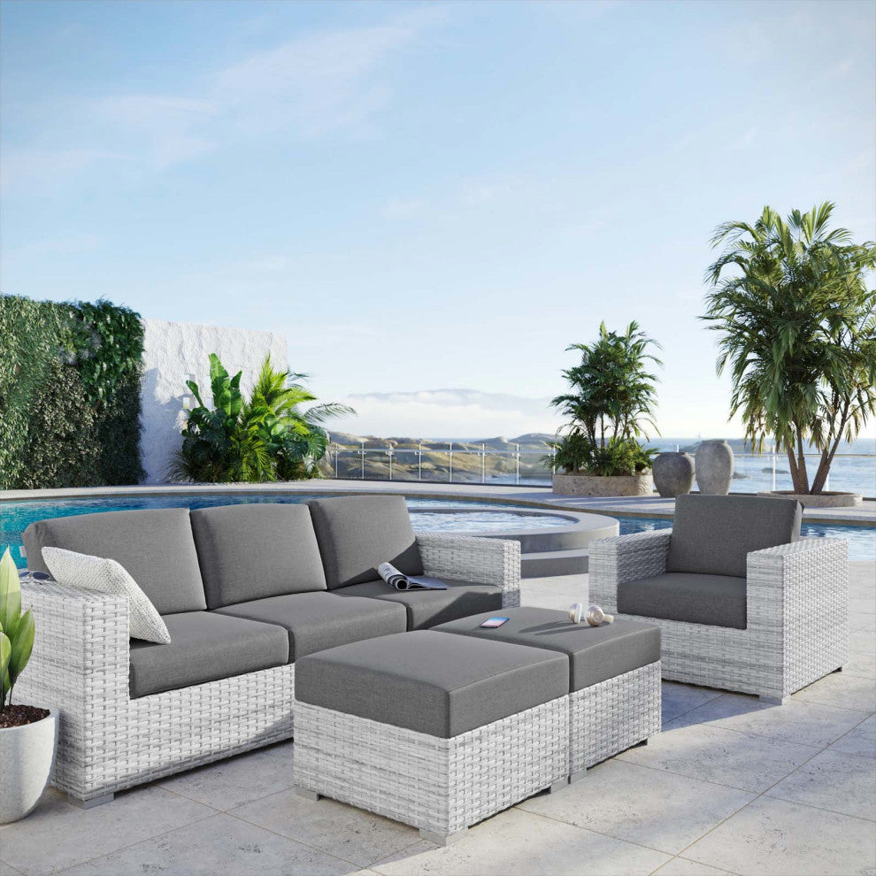 Lounge Sectional Sofa Chair Set, Rattan, Wicker, Gray, Modern, Outdoor