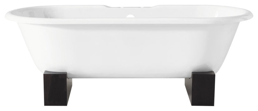 Cheviot Products Regal Cast Iron Bathtub With Wooden Base and Faucet Holes