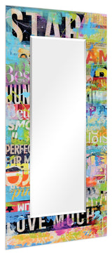 Metro Mix Rectangular Beveled Mirror on Free Floating Printed Tempered Art Glass