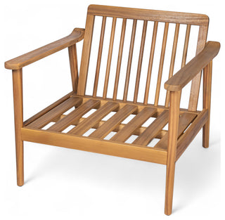 Oskimor Outdoor Mid-Century Lounge Chair With Cushions, Teak/Beige, Set of 2