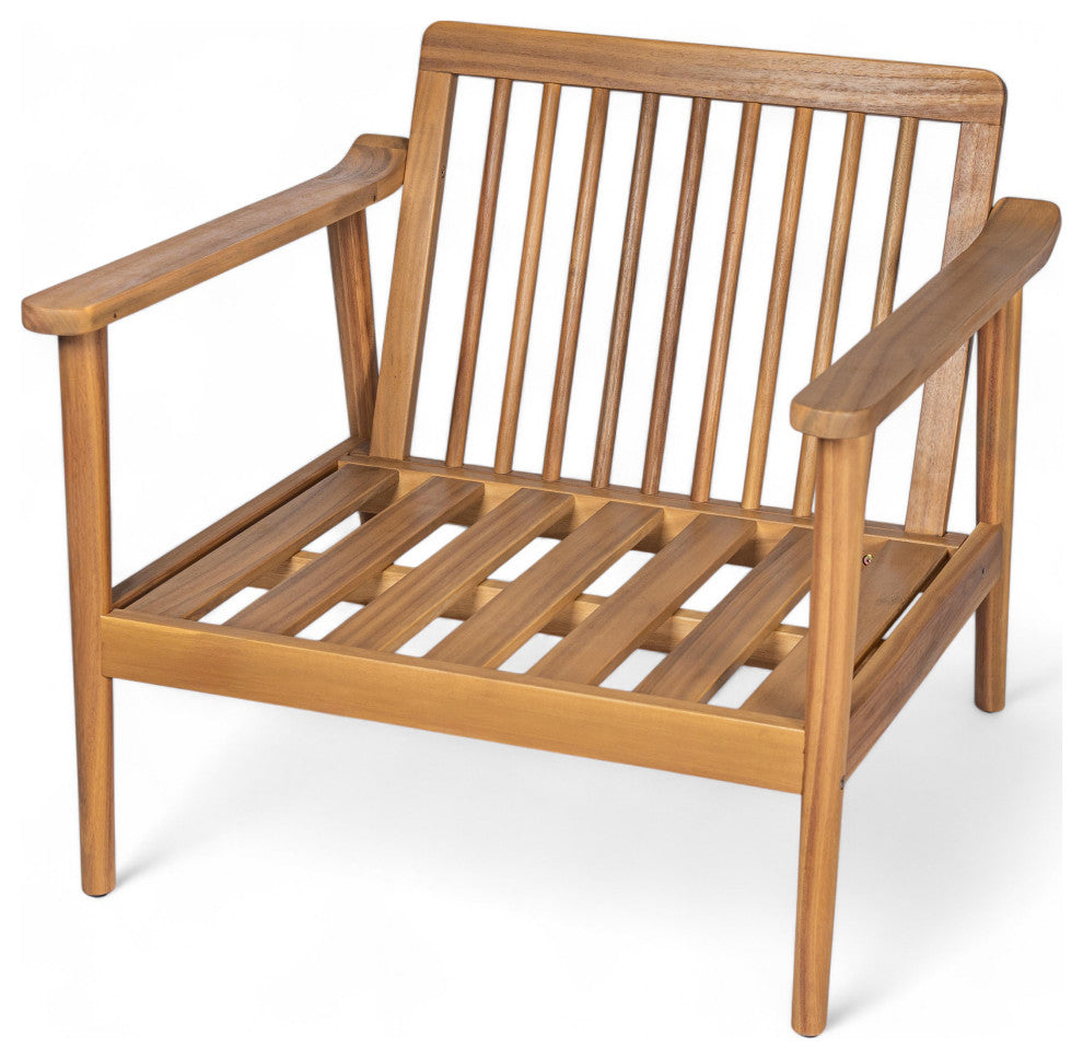 Oskimor Outdoor Mid-Century Lounge Chair With Cushions, Teak/Beige, Set of 2