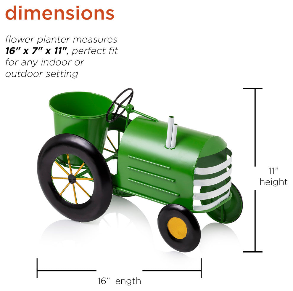 Metal Lime Green Tractor Planter