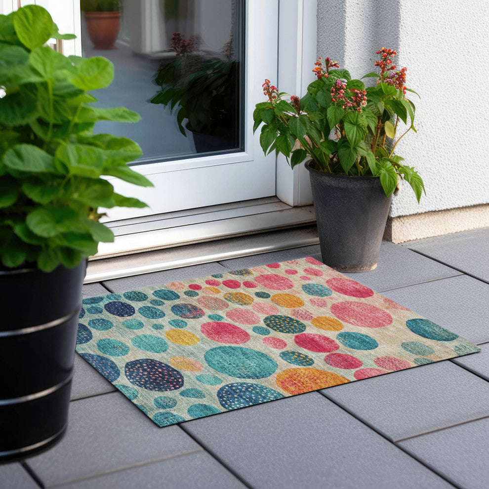 Machine Washable Indoor/Outdoor Chantille ACN1899 Teal 1'8" x 2'6" Rug