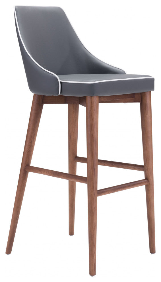 Dark Gray With White Piping and Walnut Bar Chair