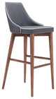 Dark Gray With White Piping and Walnut Bar Chair