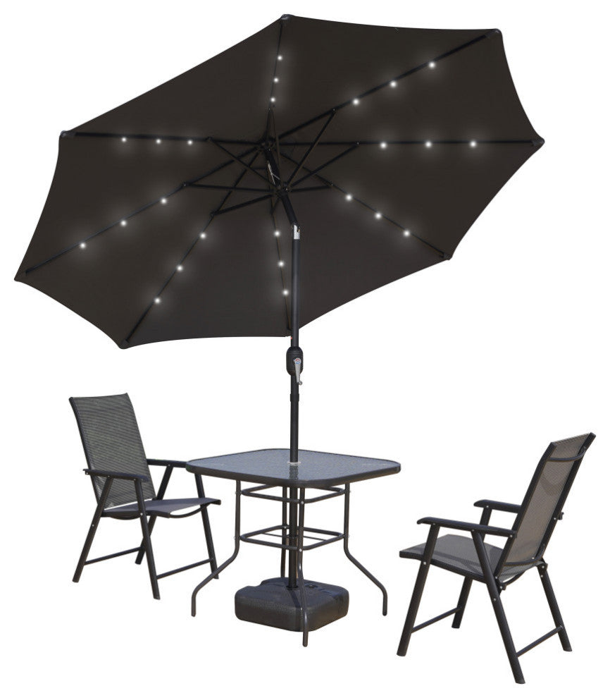 LeisureMod Sierra Modern 9'' Market Patio Umbrella With Solar Powerd LED, Gray
