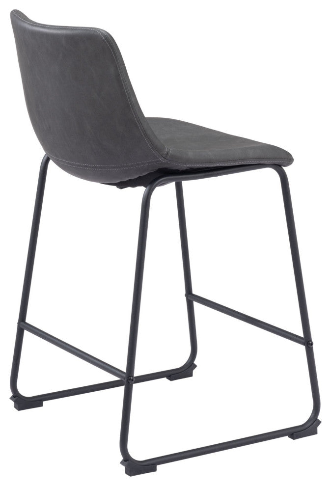 Counter Chair, Set of 2, Faux Vinyl Leather, Charcoal, Gray, Black, Industrial
