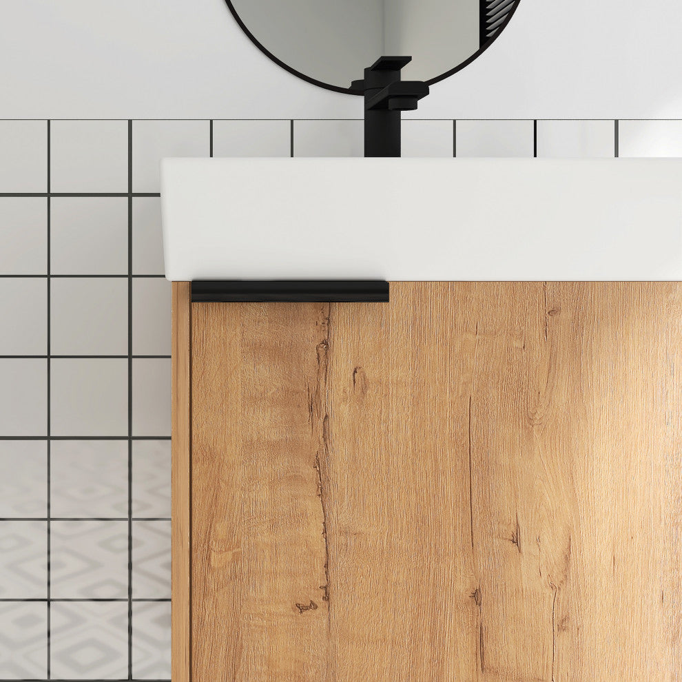 Wall-Mounted Bathroom Vanity With Ceramic Top and Basin