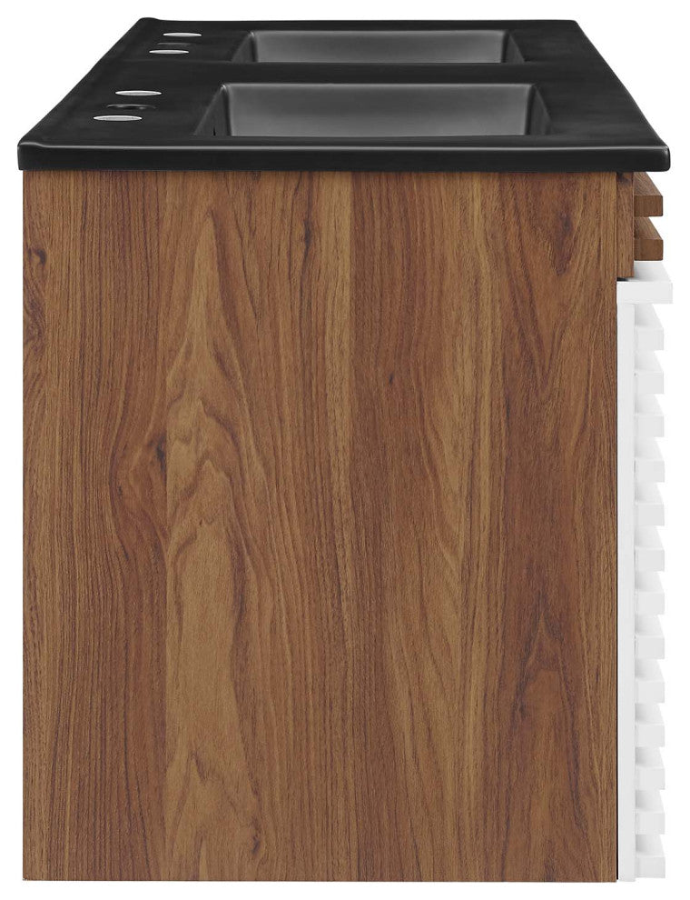 Render 48" Wall-Mount Bathroom Vanity, White Walnut Black