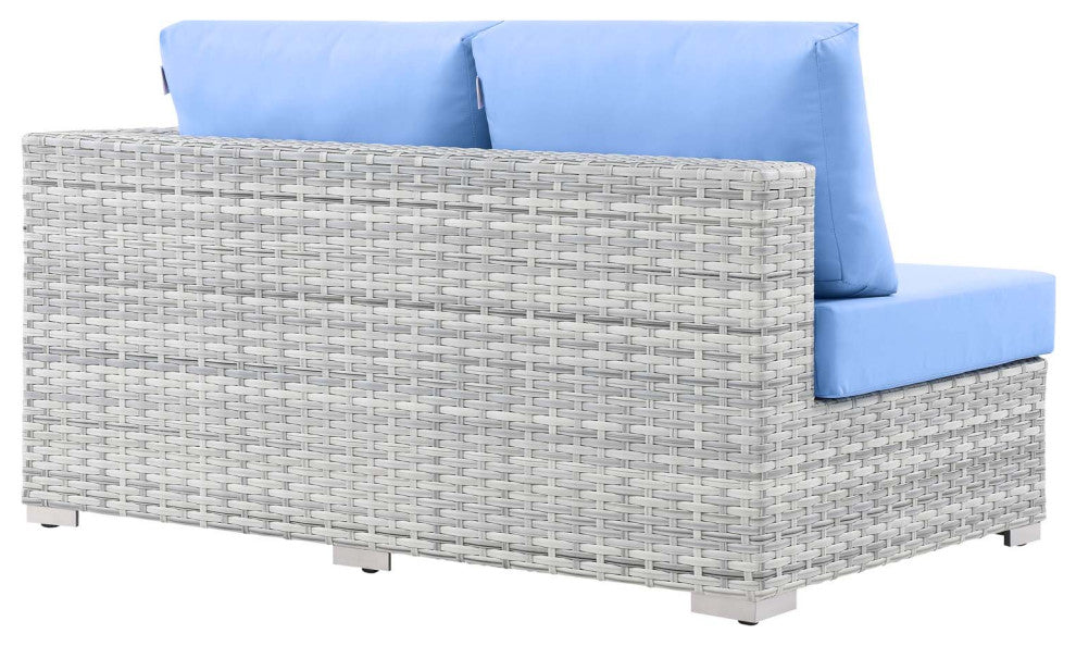 Lounge Loveseat Sofa, Rattan, Wicker, Gray Blue, Modern, Outdoor Patio Cafe