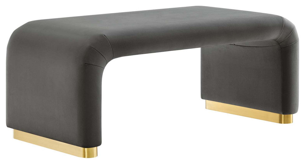 Koda Performance Velvet Waterfall Ottoman - Brass Storm Gray