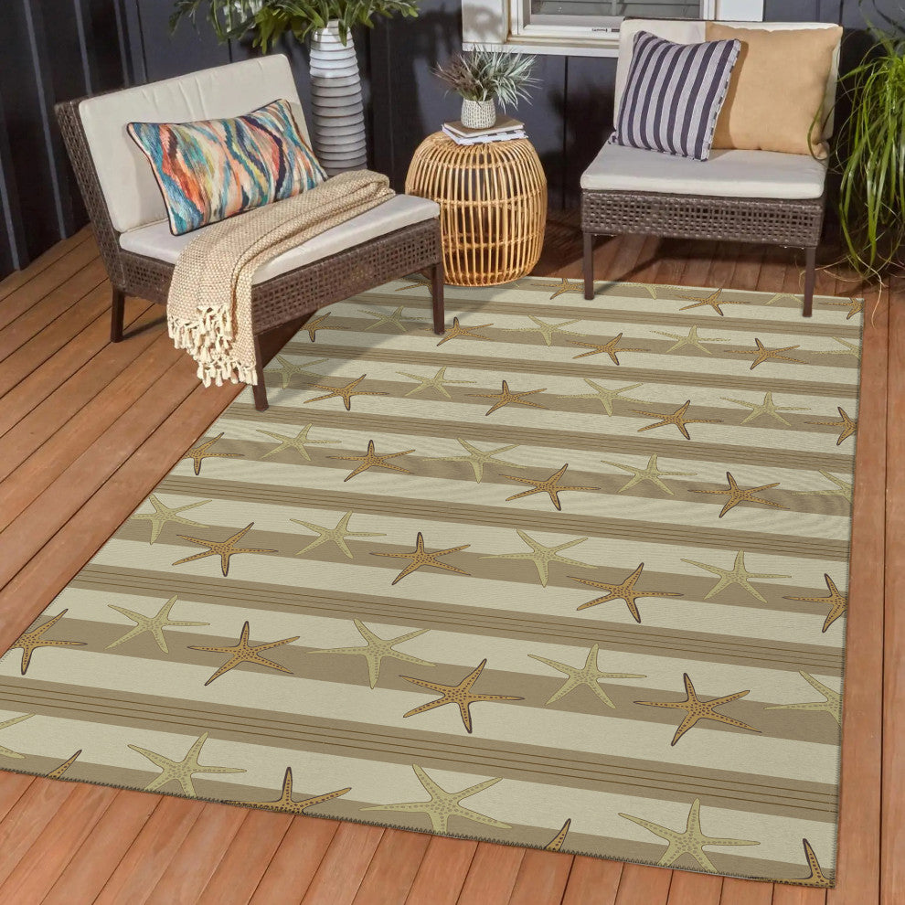 Indoor/Outdoor Seabreeze SZ12 Beige Machine Washable 10' x 14' Rug
