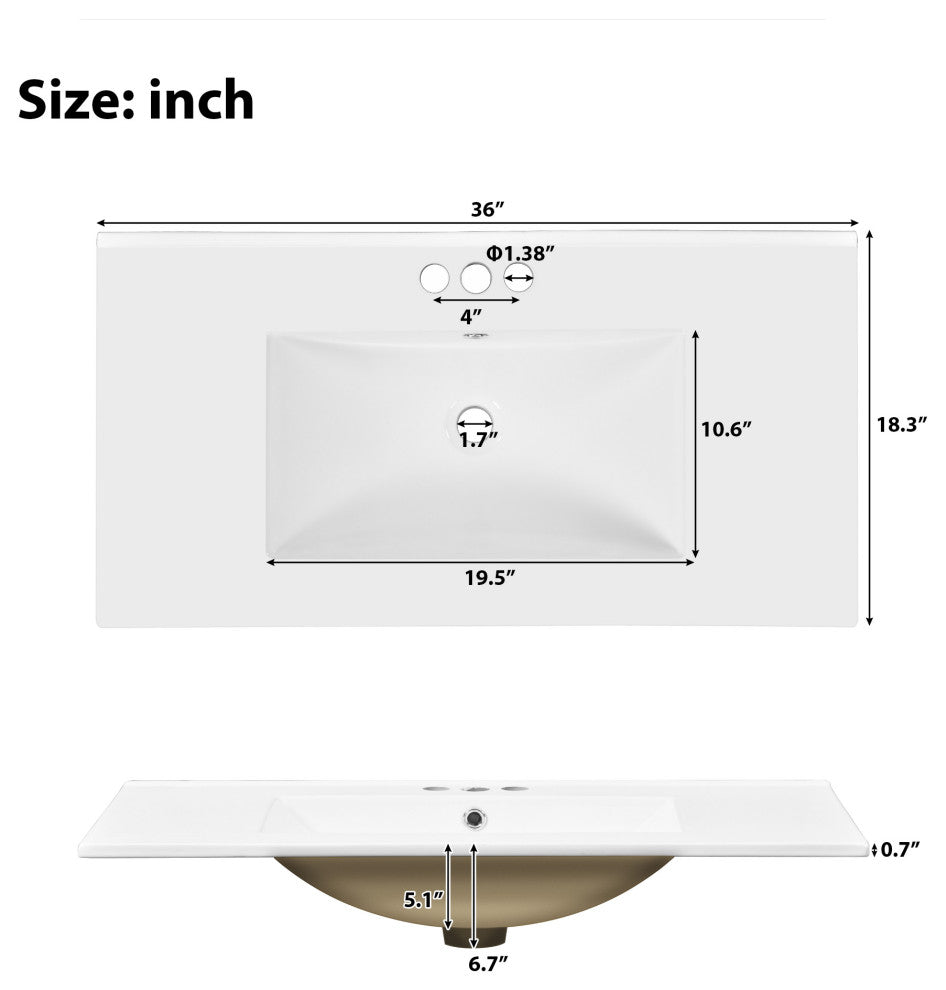 36 Inch Freestanding Bathroom Vanity with Ceramic Sink, Blue