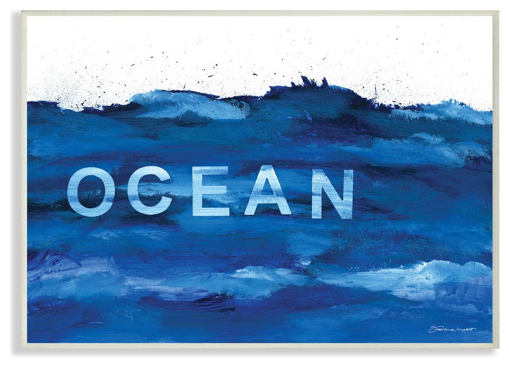 Minimal Ocean Blue Paint Splash Oversized Wall Plaque Art, 13"x19"
