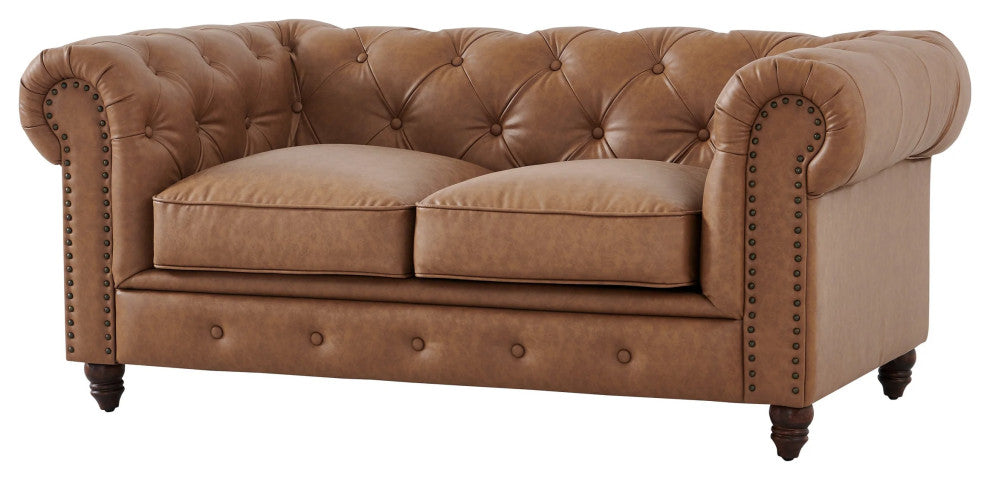 Cornelia Modern Contemporary Eco Leather Love Seat - Light Brown