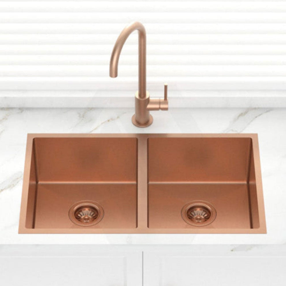 HIGOLD Double Bowl Undermount Kitchen Sink, Nano, PVD rose gold