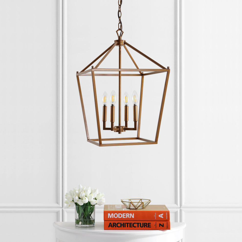 Pagoda Lantern Metal LED Pendant, Antique Gold, 16"