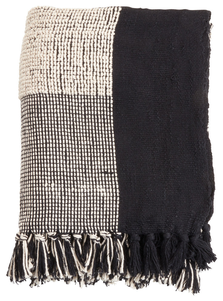 CottonThrow Blanket With Striped Design, Black/White, 50"x60"