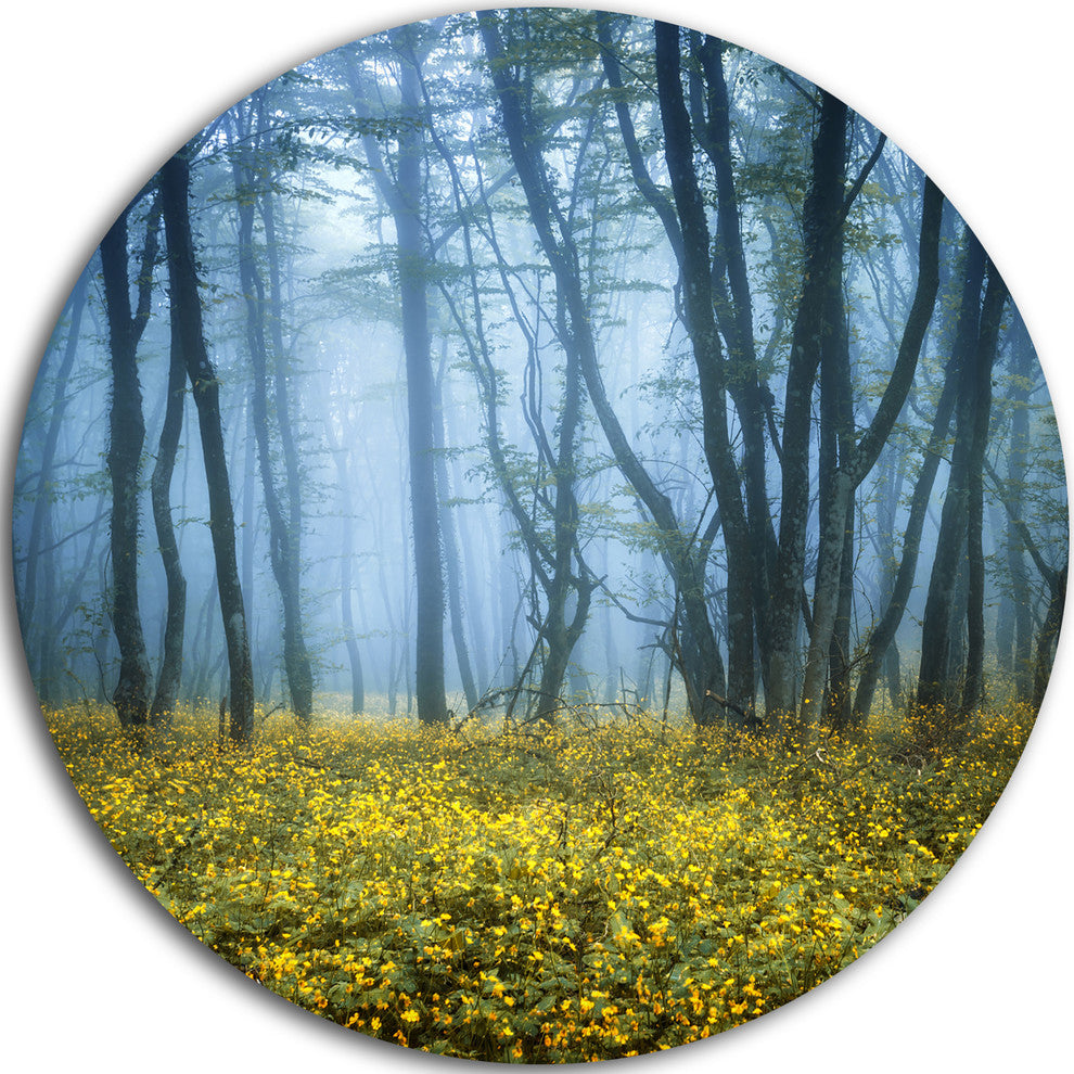 Mysterious Forest Fog Everywhere, Landscape Photo Round Wall Art, 11"