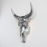 Faux Decorative Carved Bison Skull Silver Wall Decor, Metallic Silver