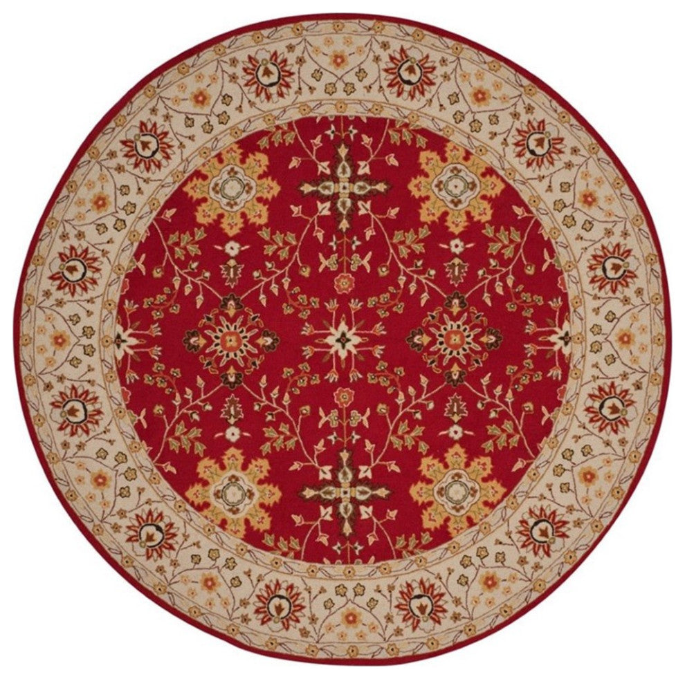 Safavieh DuraRug 6' Round Hand Hooked Rug in Red and Ivory