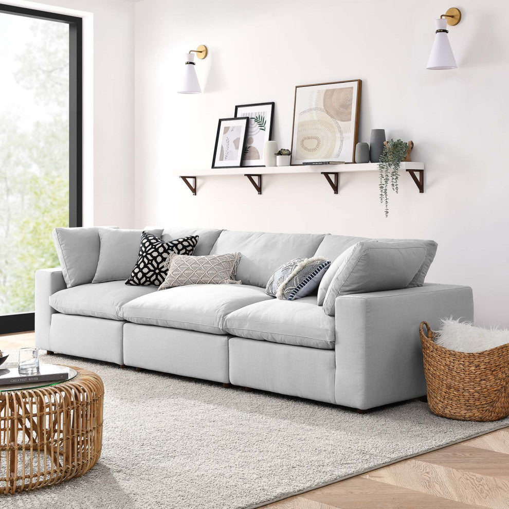 Commix Down Filled Overstuffed 3-Piece Sectional Sofa Set, Light Gray