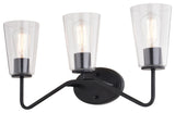 Beverly 3 Light Matte Black Bathroom Vanity Fixture Clear Glass, LED Compatible