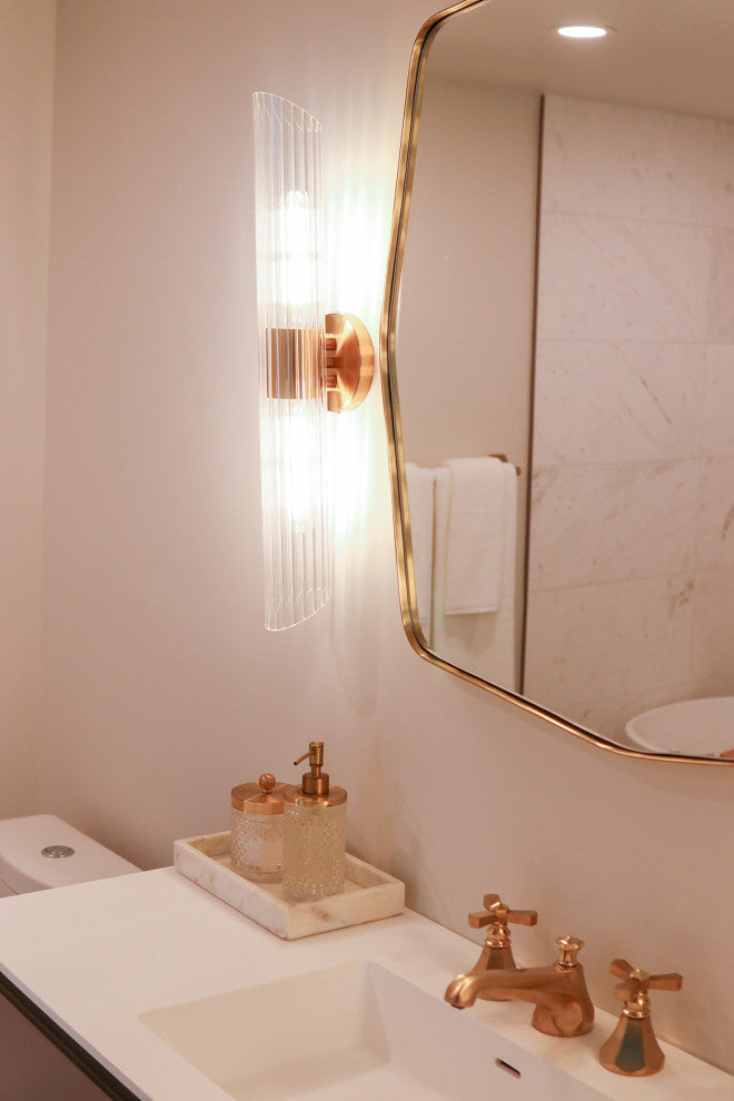 25" Samantha Transitional Vanity Light, Aged Brass With Clear Glass