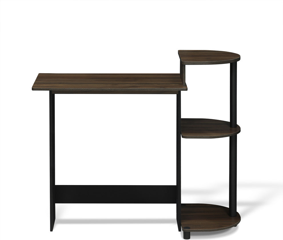 Furinno Compact Computer Desk With Shelves, Columbia Walnut/Black, 11181CWN/BK