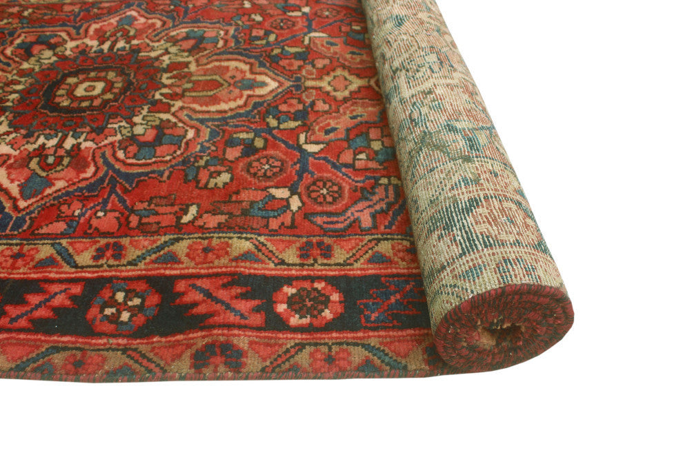 Fine Vintage Distressed Garland Red/Navy Runner, 3'7x11'4