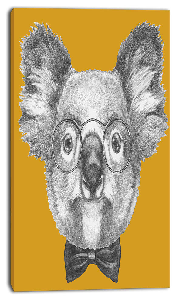 Koala with Glasses and Bow Tie, Contemporary Animal Art Canvas, 16"x32"