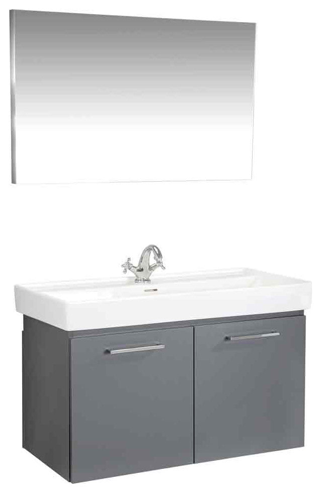 Vita Collection Gray Bathroom Vanity With Sink, Mirror, Countertop, 40