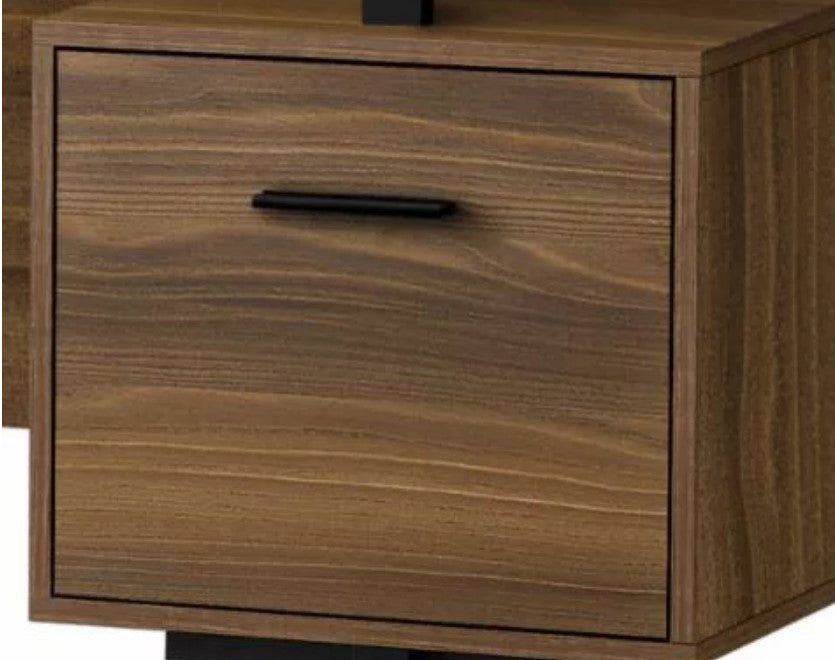Modern Desk, Floating Top With 2 Drawers & Storage Cabinet, Walnut