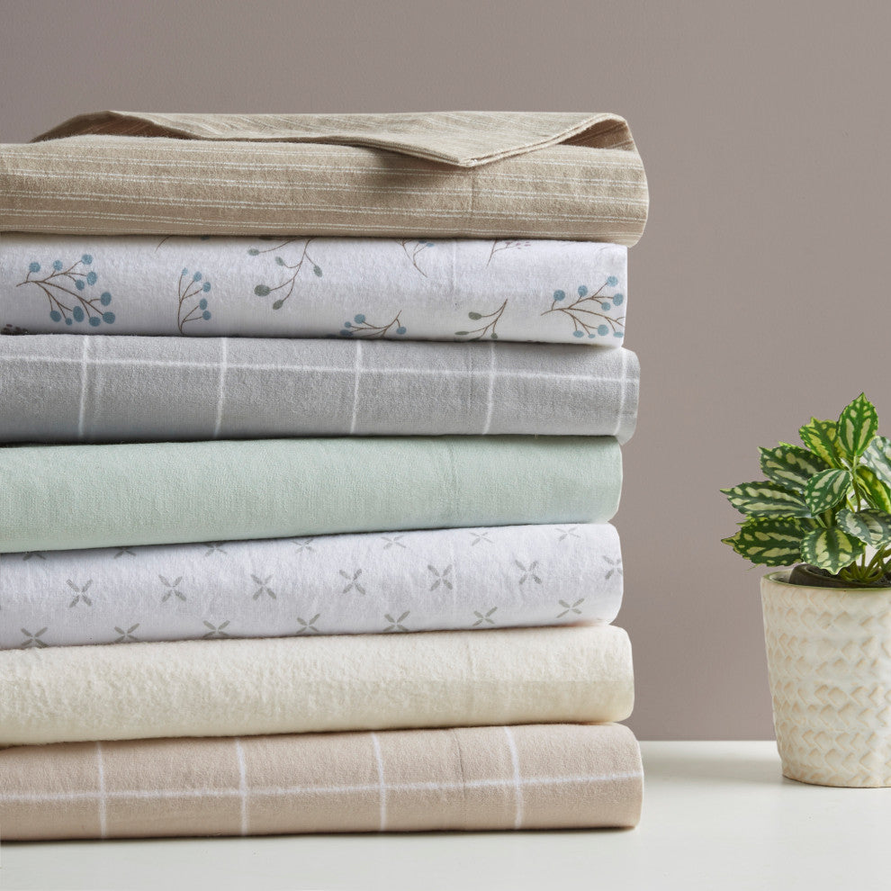 Beautyrest Oversized Flannel 4 Piece Sheet Set, Grey Windowpane