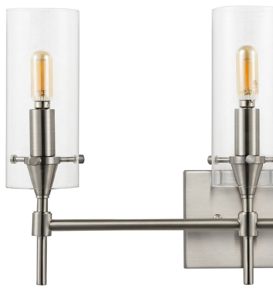 Cato 21.25" 3-Light Modern Minimalist Iron/Glass LED Vanity, Nickel/Clear